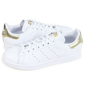 Adidas Unisex Stan Smith Sneakers White Metallic Gold Leather Shoes 7.5 Women 9